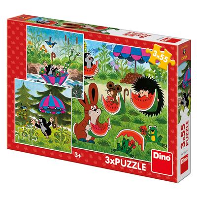 DINO KRTEČEK A PARAPLÍČKO 3x55 Puzzle NOVÉ – hračka pro děti