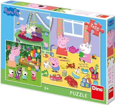 DINO PEPPA PIG NA PRÁZDNINÁCH 3x55 Puzzle NOVÉ – hračka pro děti