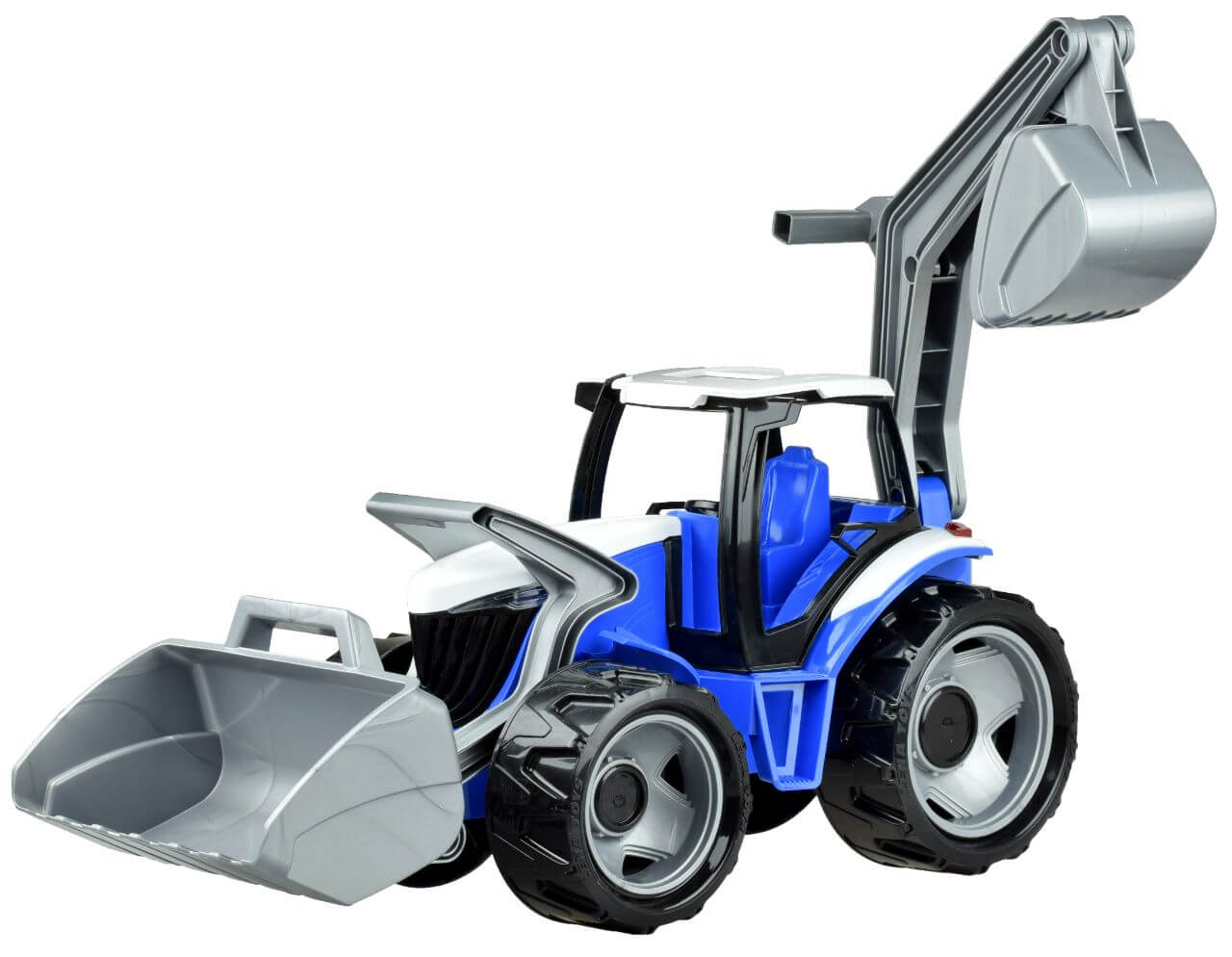 LENA Traktor se lžící a bagrem modro šedý – hračka pro děti